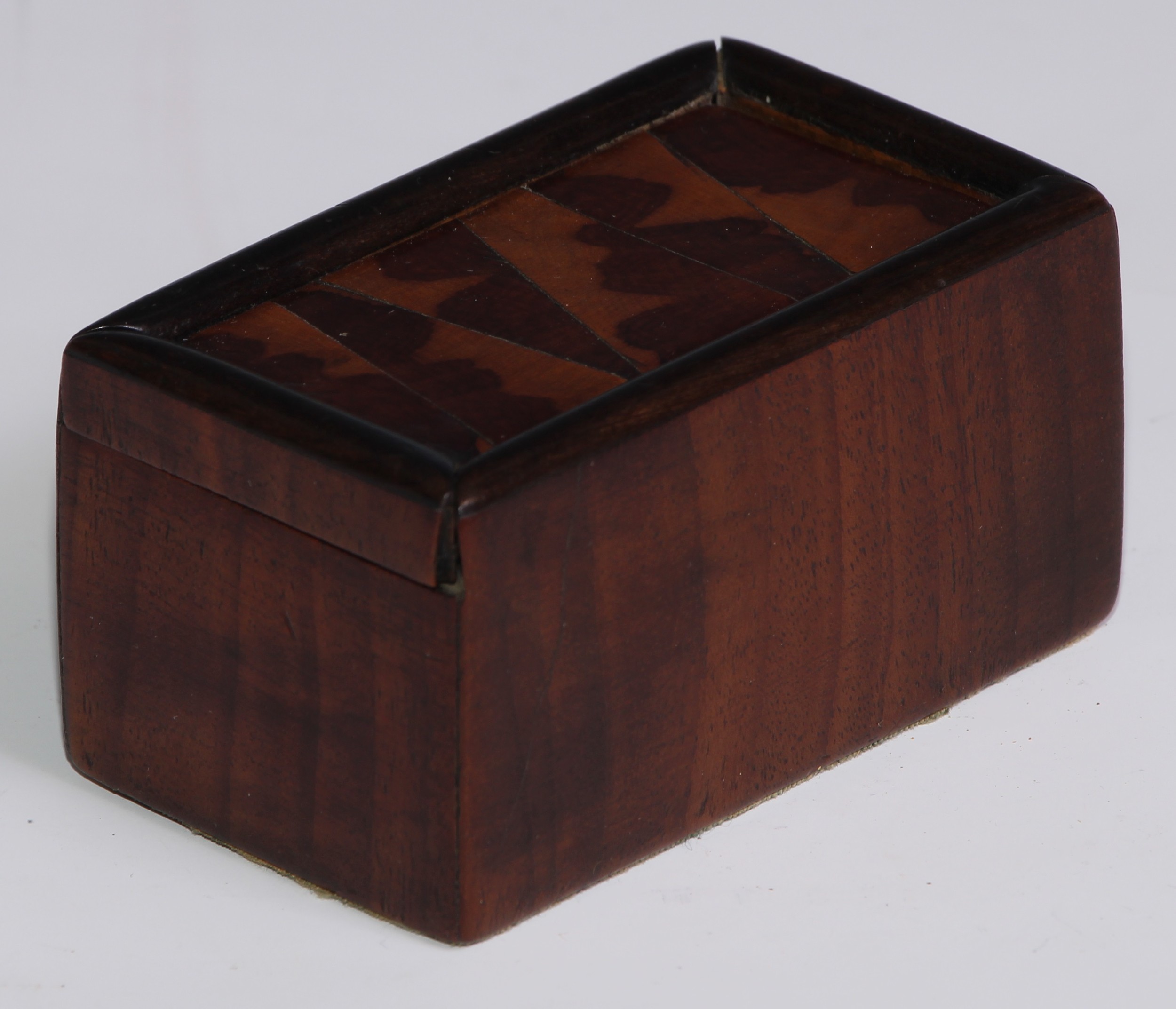 Treen - a George III mahogany, walnut and yew cotton box, sliding cover, 9cm wide, c.1790 - Image 2 of 5