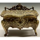An early 20th century French novelty encrier inkstand, as a Louis XIV commode, hinged cover