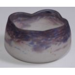 A Muller Freres Art Nouveau marbled glass bowl, in mottled tones of purple, wavy rim, 12cm diam,