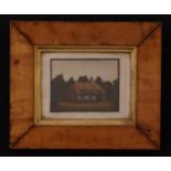 A 19th century sand picture, probably Isle of Wight, depicting a thatched cottage, 7.5cm x 10cm,