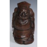 A Chinese bamboo carving, of Budai carrying a sack, 27.5cm high