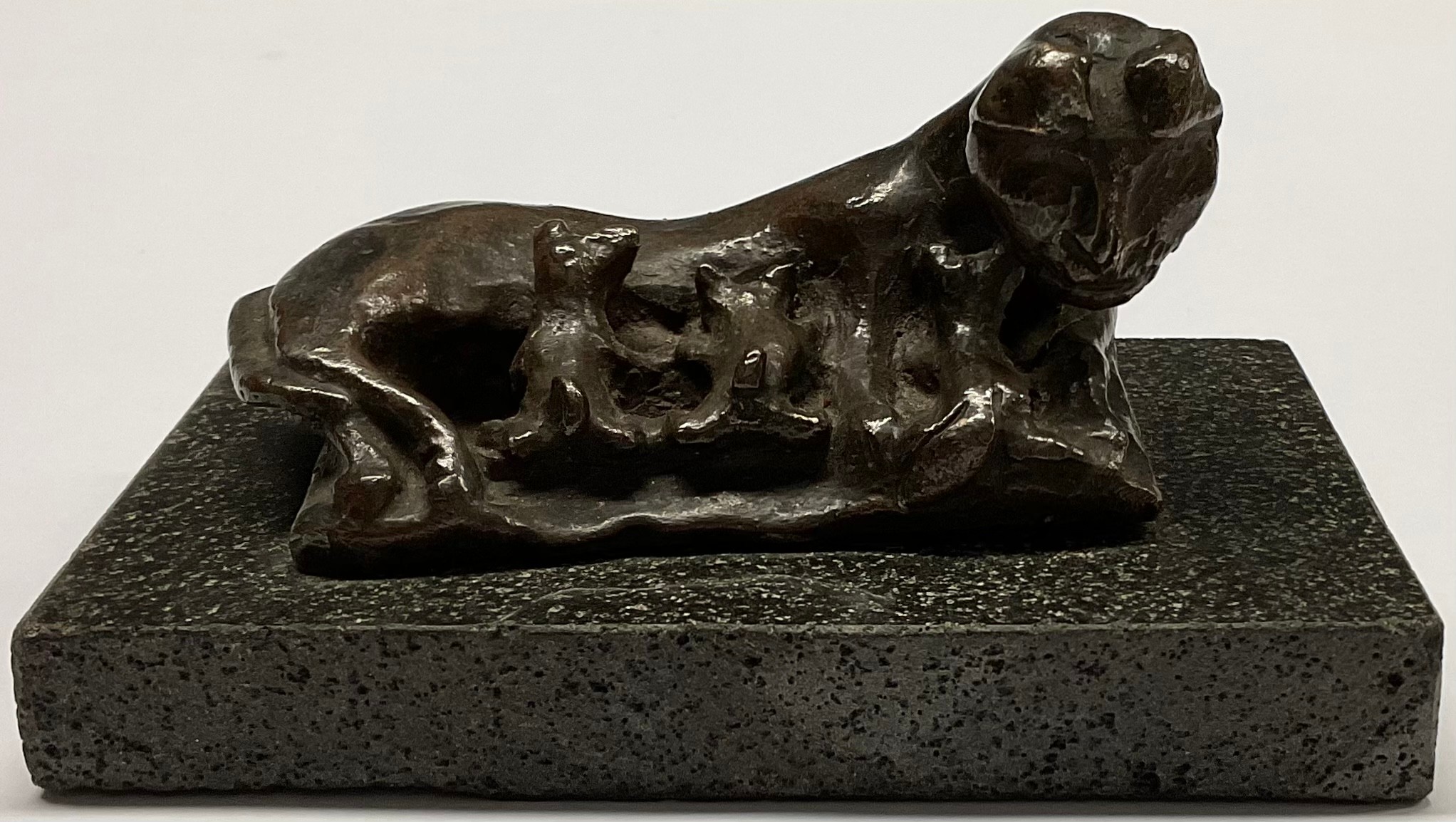 Modern British School, a brown patinated bronze, Tigress and Cubs, rectangular base, 12cm wide