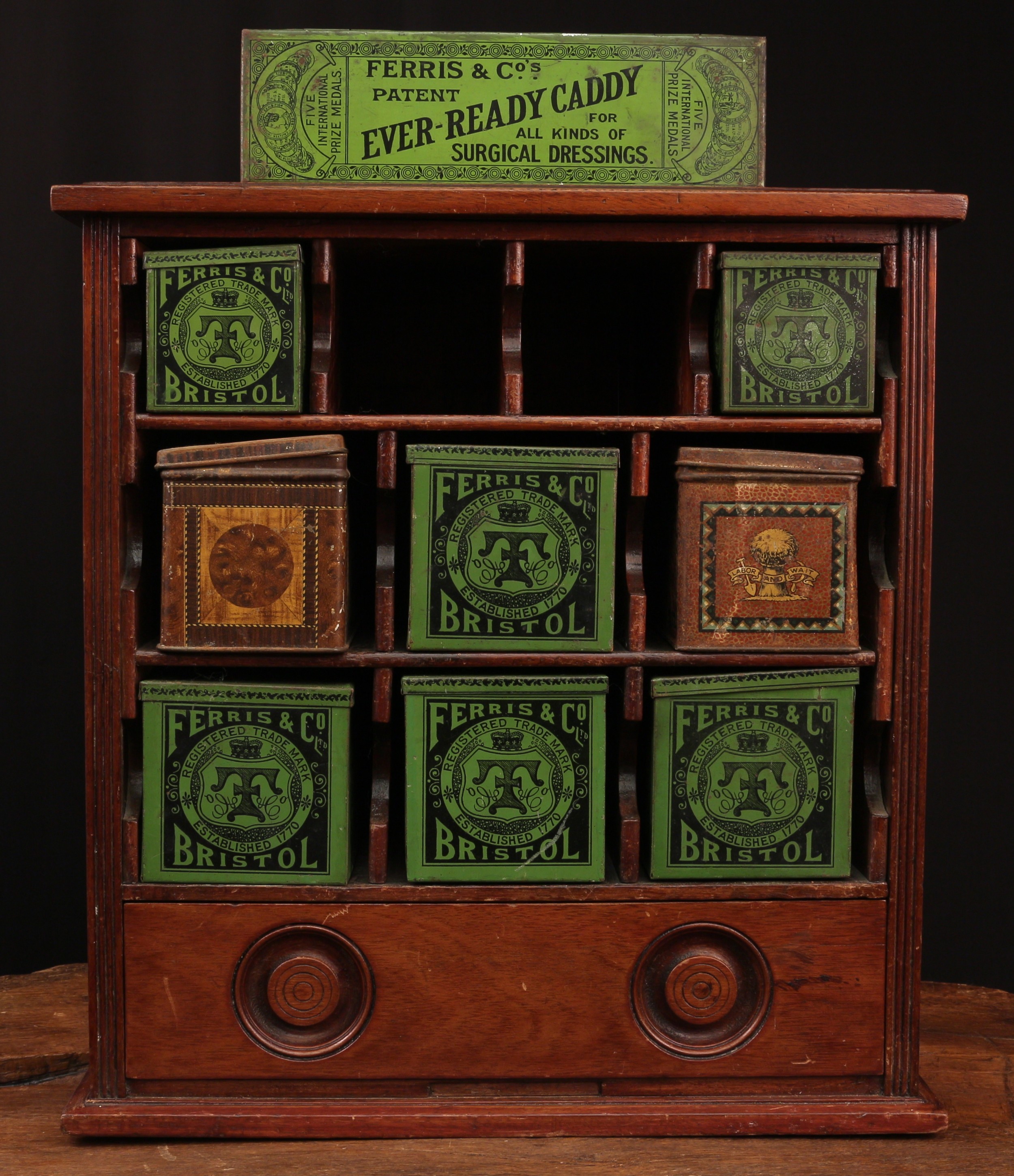 A late 19th/early 20th century mahogany grocer's or chemist's shop counter display cabinet,