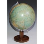 A 12" terrestrial globe, Raths Politischer Erdglobus, Leipzig, turned base, 55cm high overall