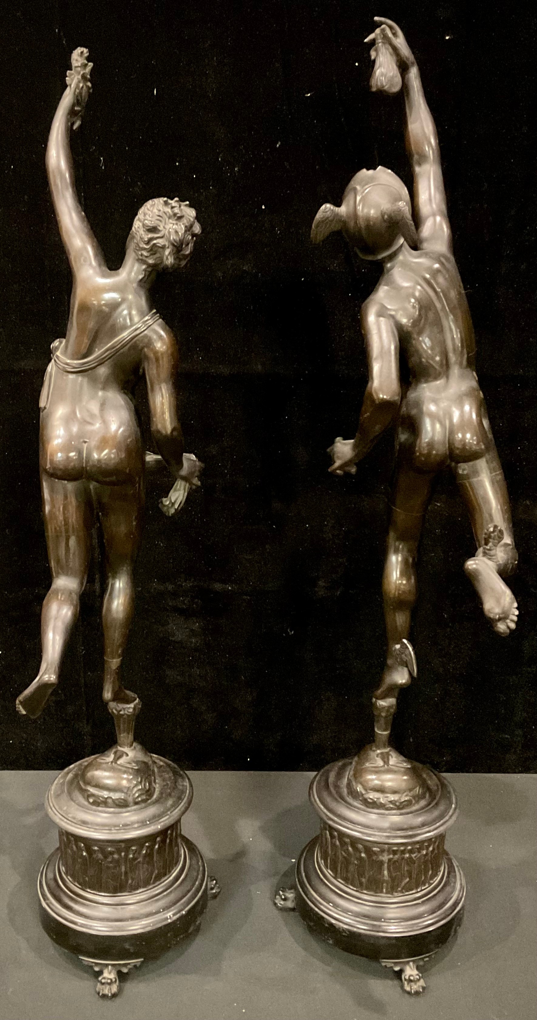 Giambologna (Italian, 1529-1608), after, a pair of dark patinated bronze sculptures, Mercury and - Image 4 of 4