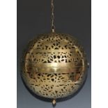 A large Indian/Middle Eastern rolling lamp, or shadow or incense ball, pierced with birds and