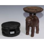 Tribal Art - a Laga stool, the top carved with stylised leaves and geometric motifs, 18cm