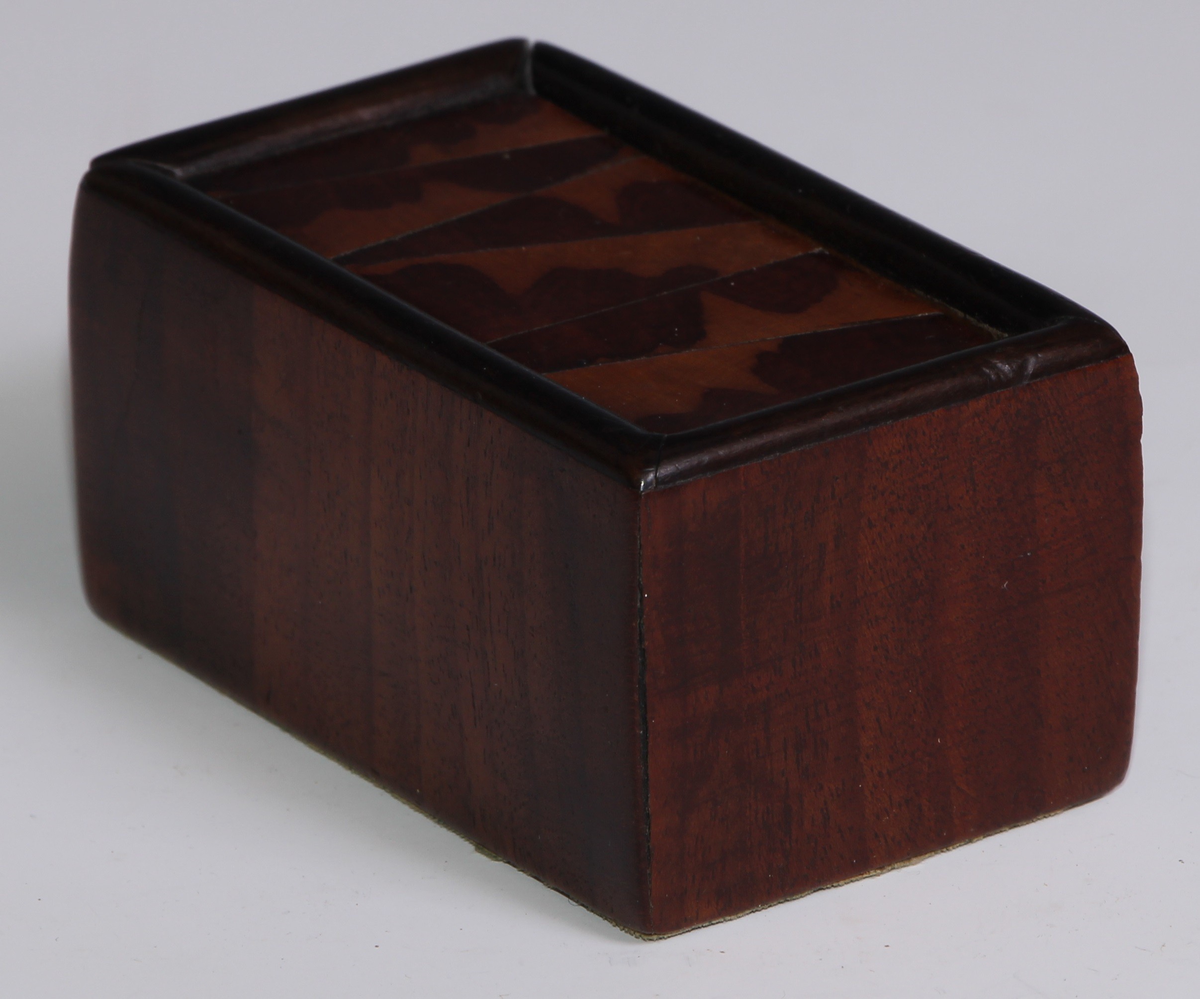 Treen - a George III mahogany, walnut and yew cotton box, sliding cover, 9cm wide, c.1790 - Image 4 of 5