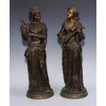 French School (19th century), a pair of patinated bronzes, Ladies of the Court, each with a