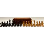 A boxwood and ebonised Staunton pattern chess set, the Kings 9cm high