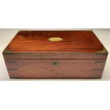 A George III brass mounted mahogany rectangular campaign writing box, the hinged cover with inset