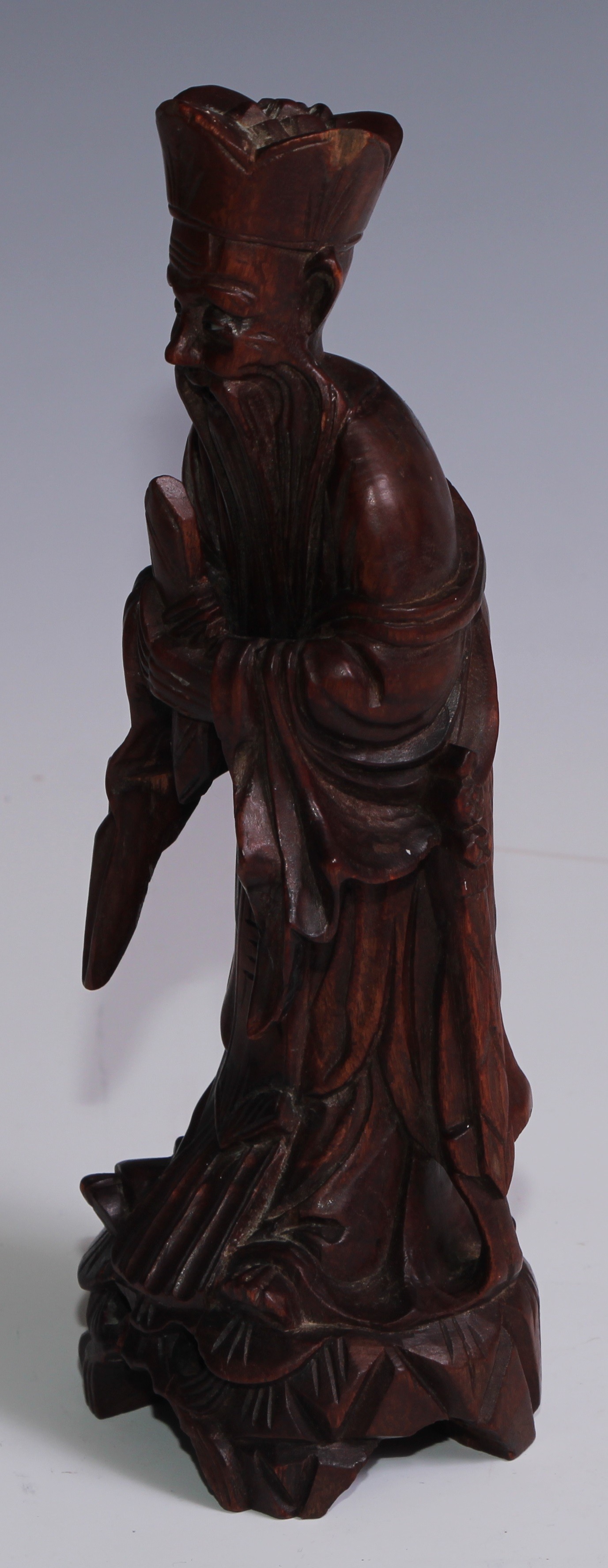 A Chinese soapstone seal, 9.5cm high; a Chinese carved hardwood figure, of an immortal, 23.5cm high; - Image 4 of 9