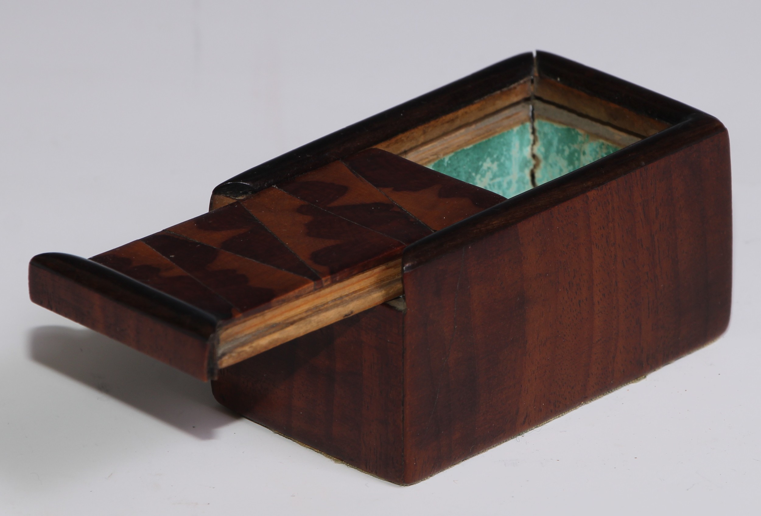 Treen - a George III mahogany, walnut and yew cotton box, sliding cover, 9cm wide, c.1790 - Image 3 of 5