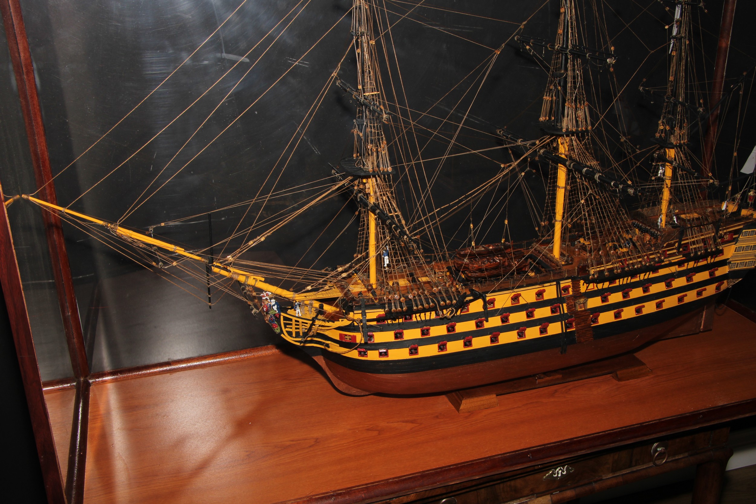 A large scratch-built maritime ship model, HMS Victory, cased, 93cm high, 135cm wide, 50cm deep - Image 3 of 5