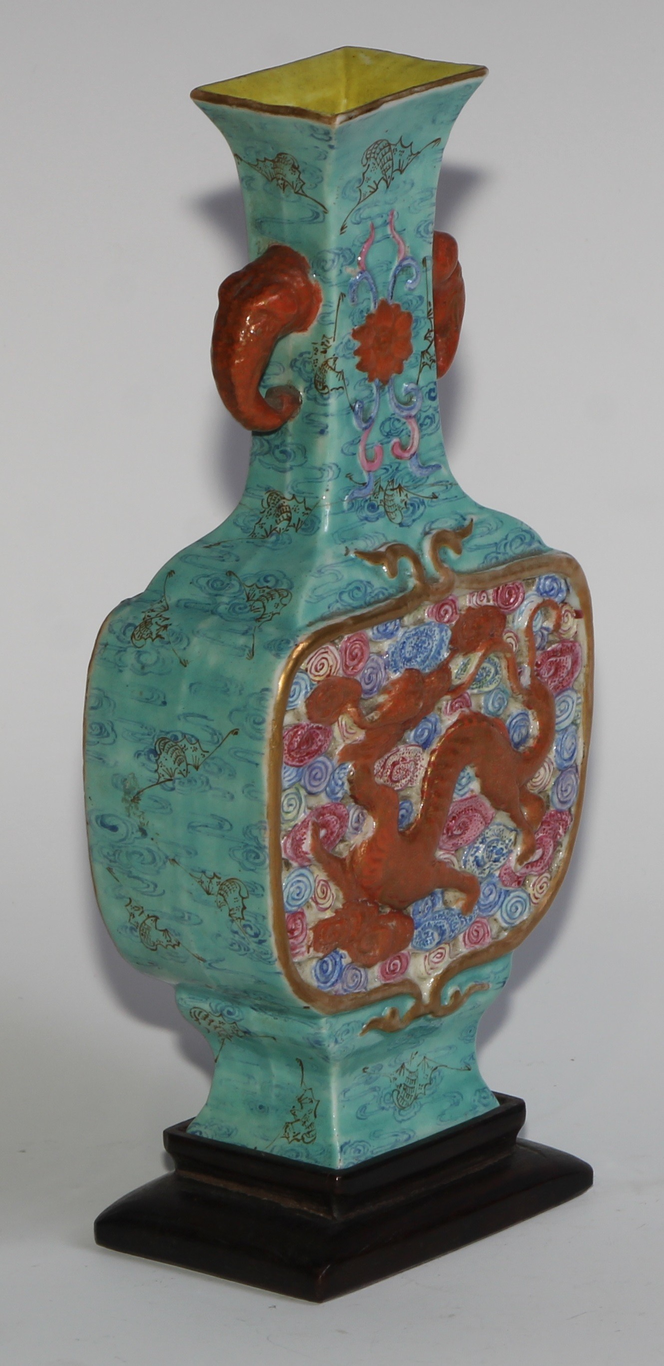 A Chinese slab-sided ovoid vase, of Archaic form, moulded with dragons amongst scrolling clouds, - Image 3 of 6