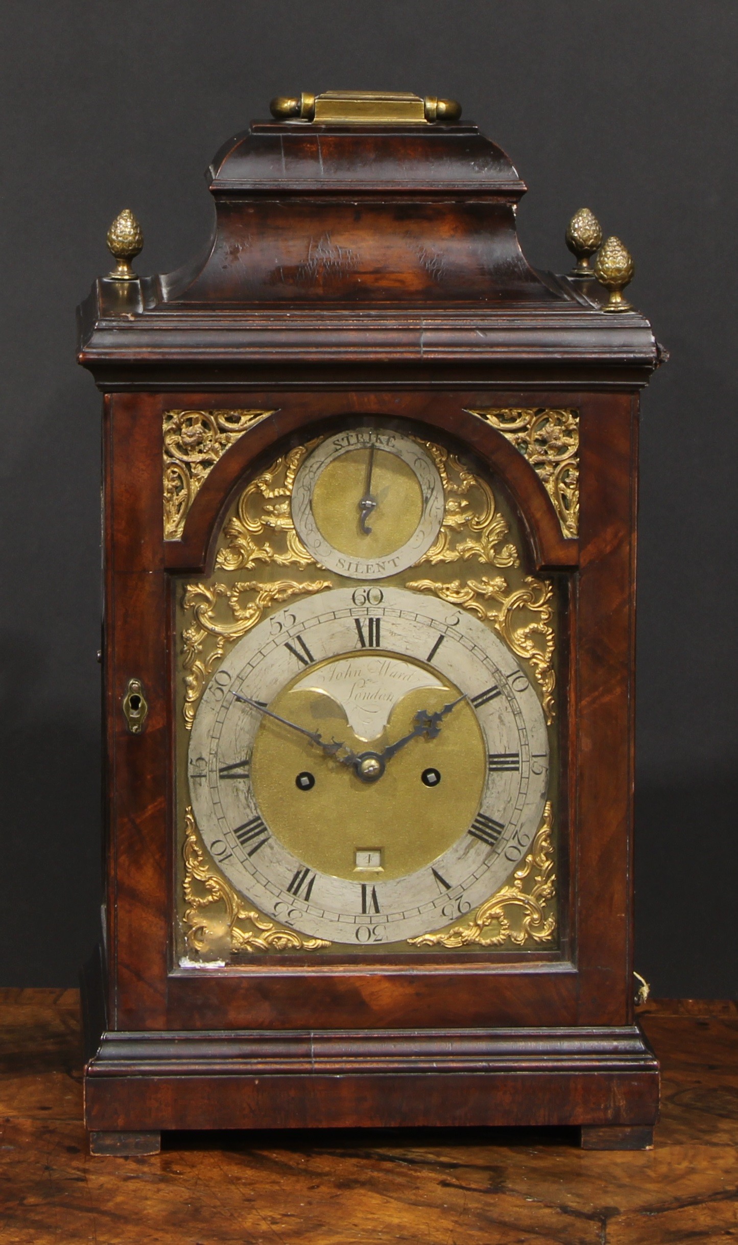 A George III mahogany repeating bracket clock, 17.5cm arched brass dial inscribed John Ward, London,