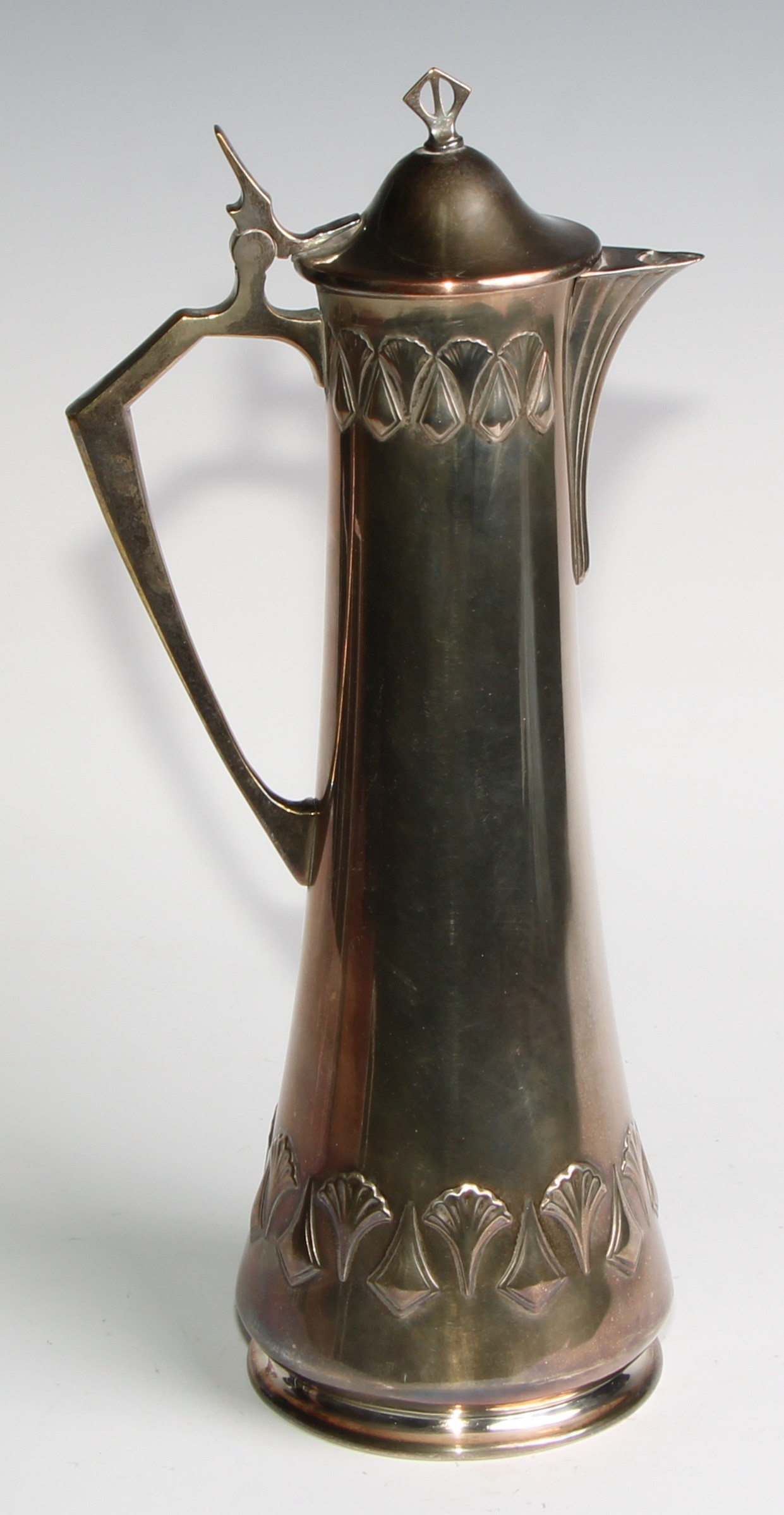 A W.M.F. Art Nouveau Jugendstil silver plated claret jug, Ginkgo design, of spreading cylindrical - Image 2 of 6