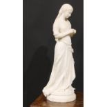 H M** (Italian School, 19th century), a cararra marble, Thoughts of Her Sweetheart, waisted circular