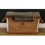 Militaria - a British World War II wicker military supply pannier, hinged cover with canvas top