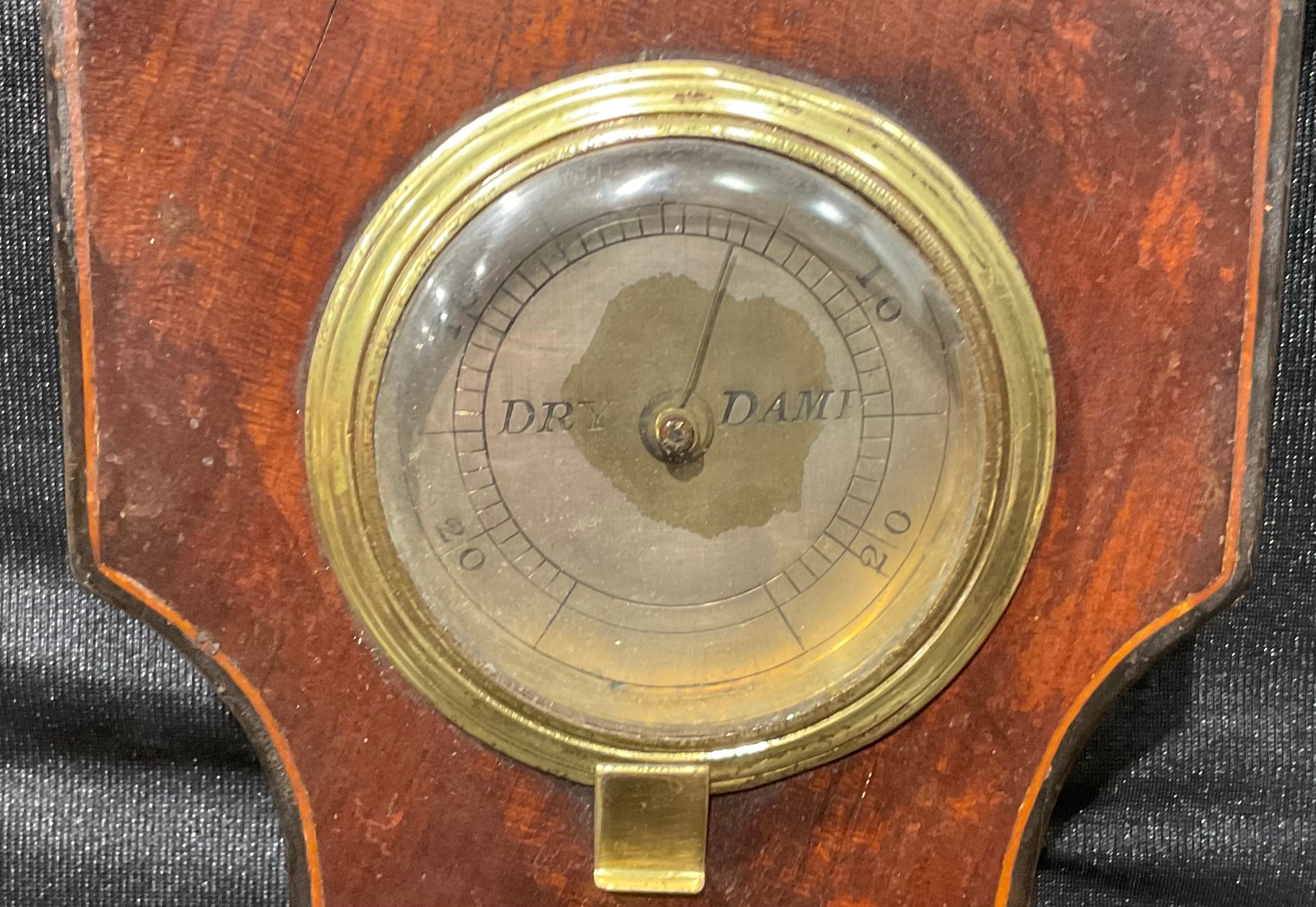 A 19th century mahogany wheel barometer, 20cm silvered register, hygrometer, mercury thermometer, - Image 3 of 4