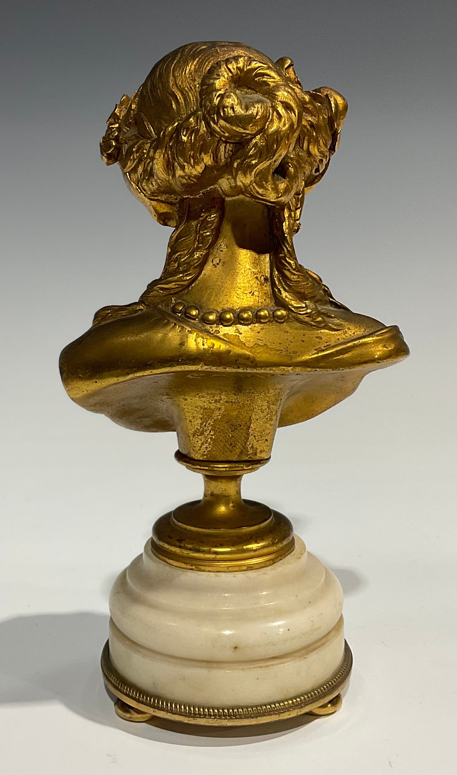 Albert-Ernest Carrier Belleuse (1824 - 1887), after, a gilt bronze bust, of a classical beauty, - Image 4 of 6