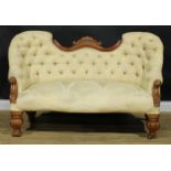 A 19th century drawing room sofa, stuffed-over upholstery, deep-button back, 95cm high, 155cm