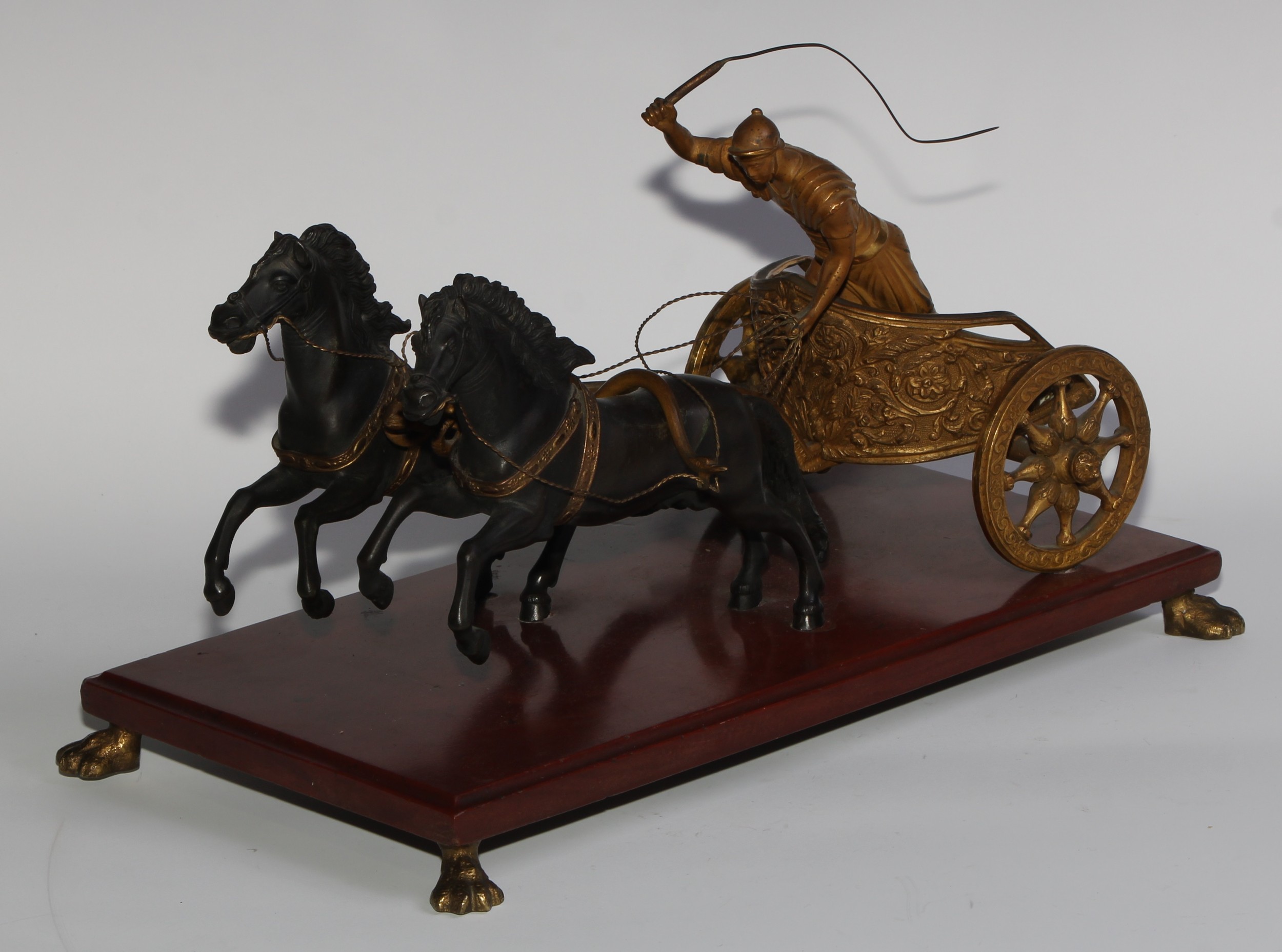 French School (19th century), a Grand Tour gilt and dark patinated bronze group, of an Ancient Greek - Image 3 of 5
