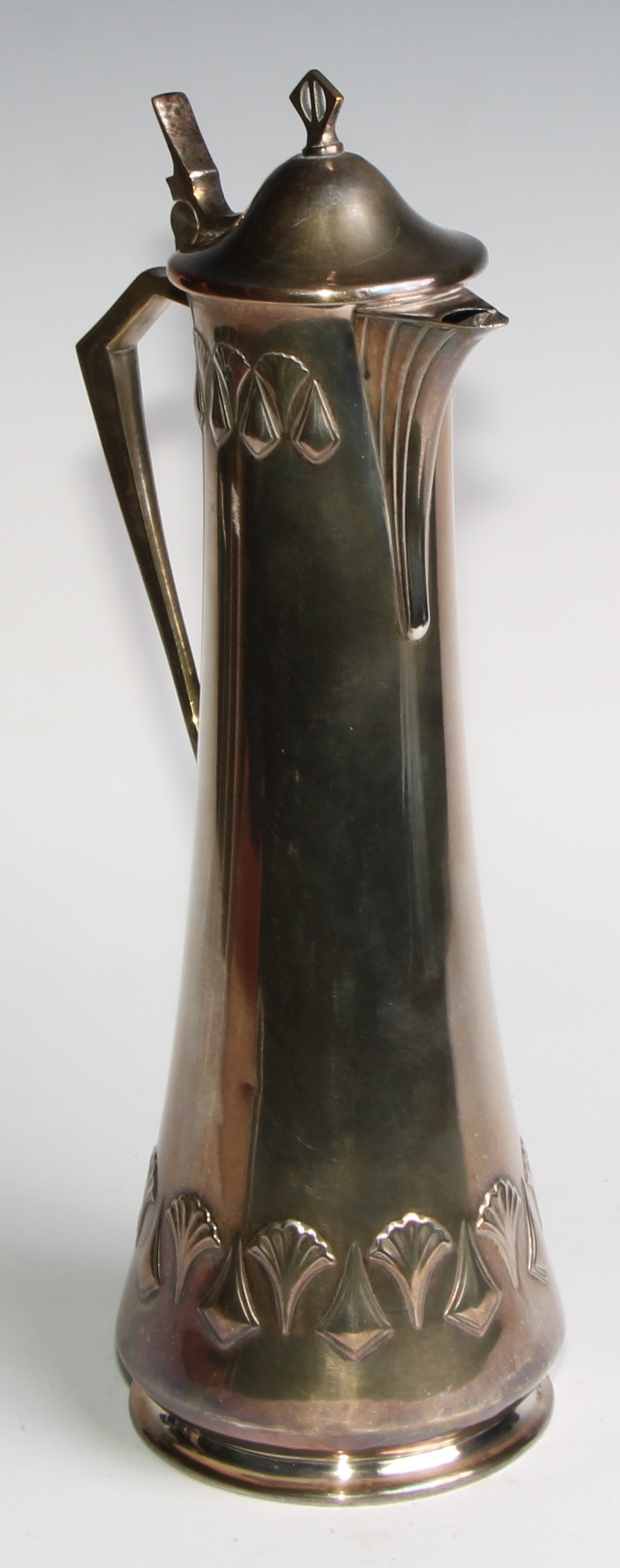 A W.M.F. Art Nouveau Jugendstil silver plated claret jug, Ginkgo design, of spreading cylindrical - Image 3 of 6
