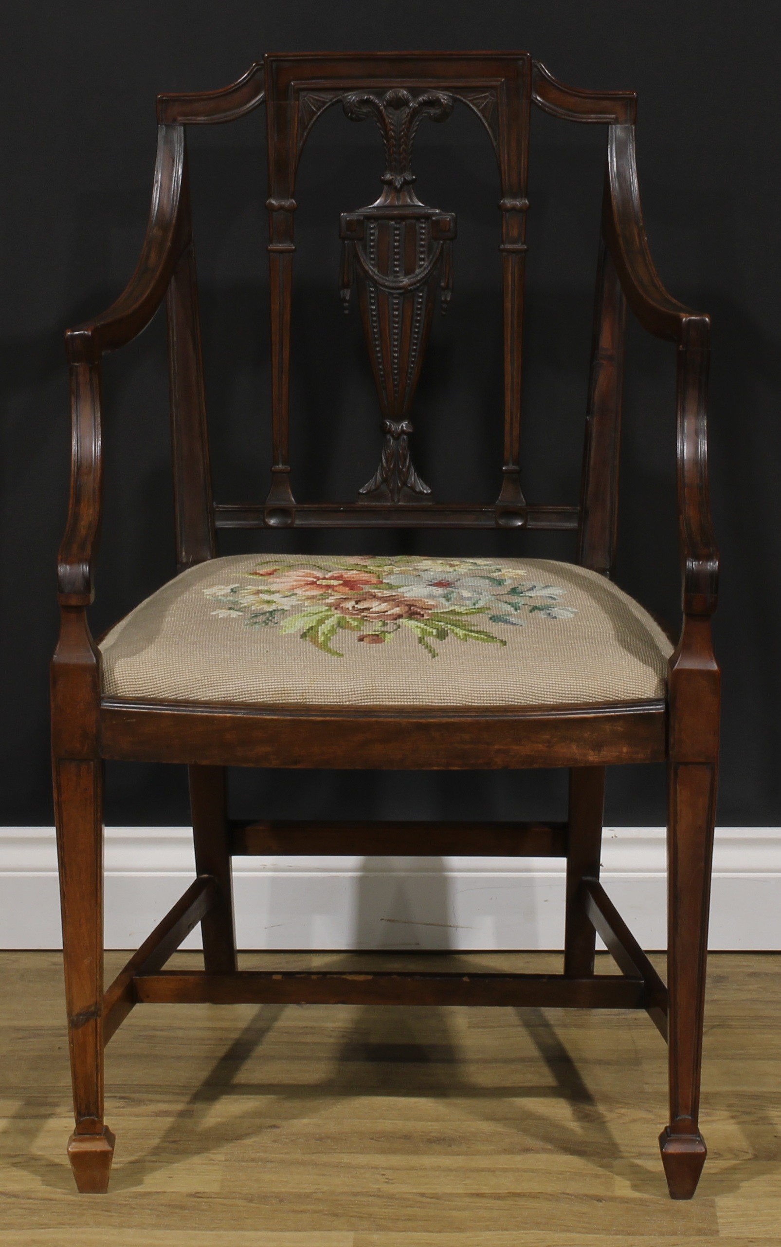 A George III mahogany Hepplewhite design elbow chair, 92.5cm high, 61cm wide, the seat 52.5cm wide - Image 6 of 9