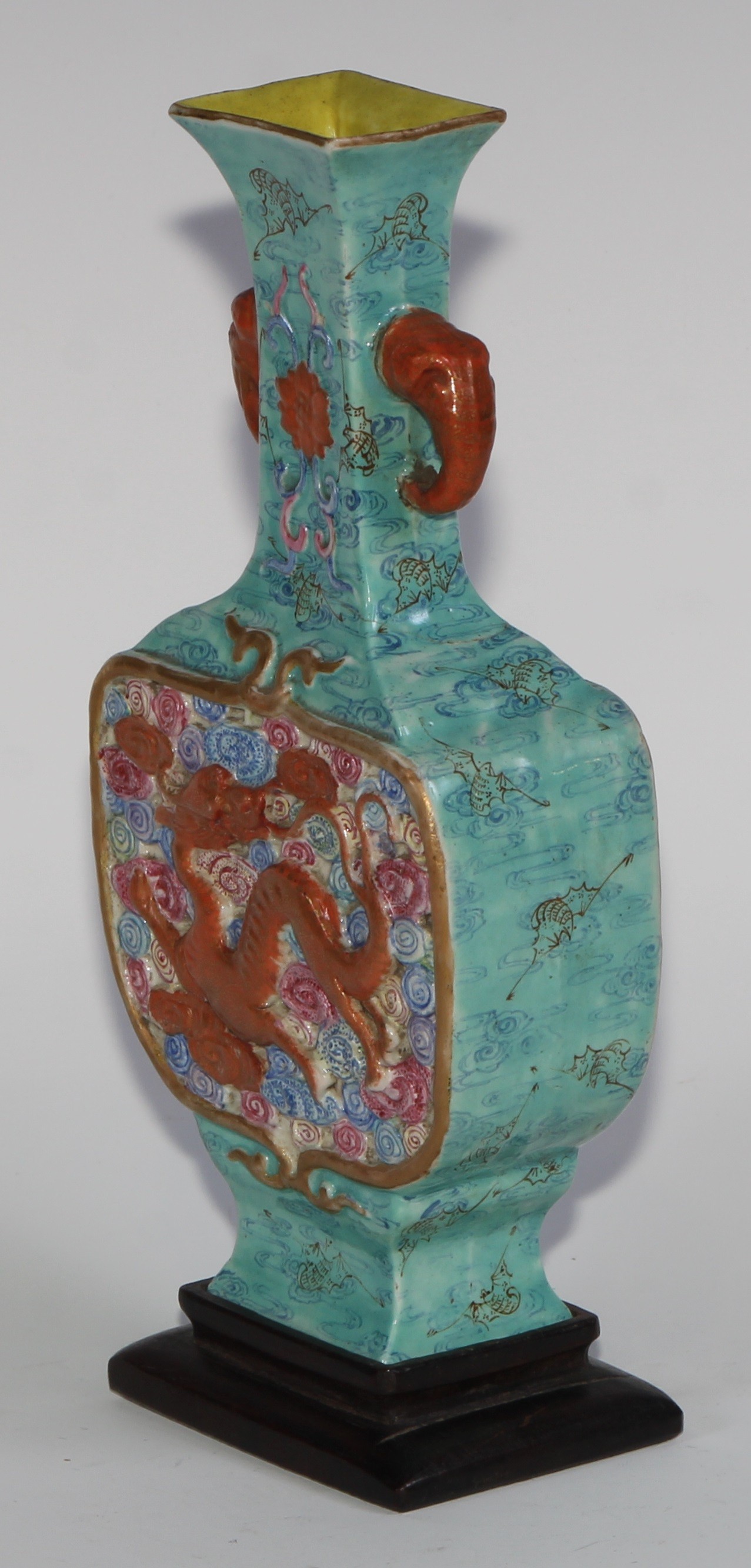 A Chinese slab-sided ovoid vase, of Archaic form, moulded with dragons amongst scrolling clouds, - Image 4 of 6