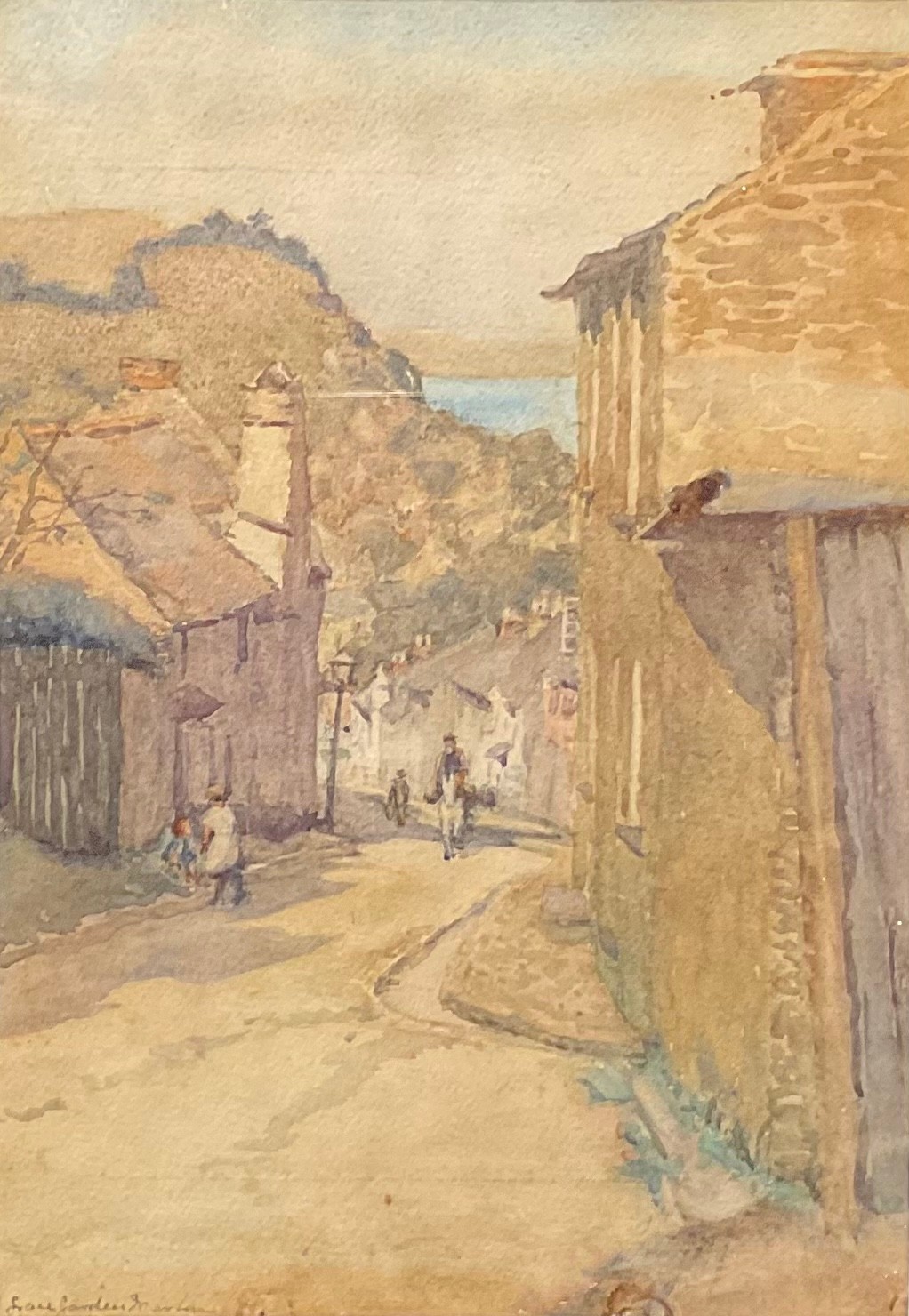 English School (early 20th century) A Steep Cornish Street indistinctly inscribed, watercolour, 29cm