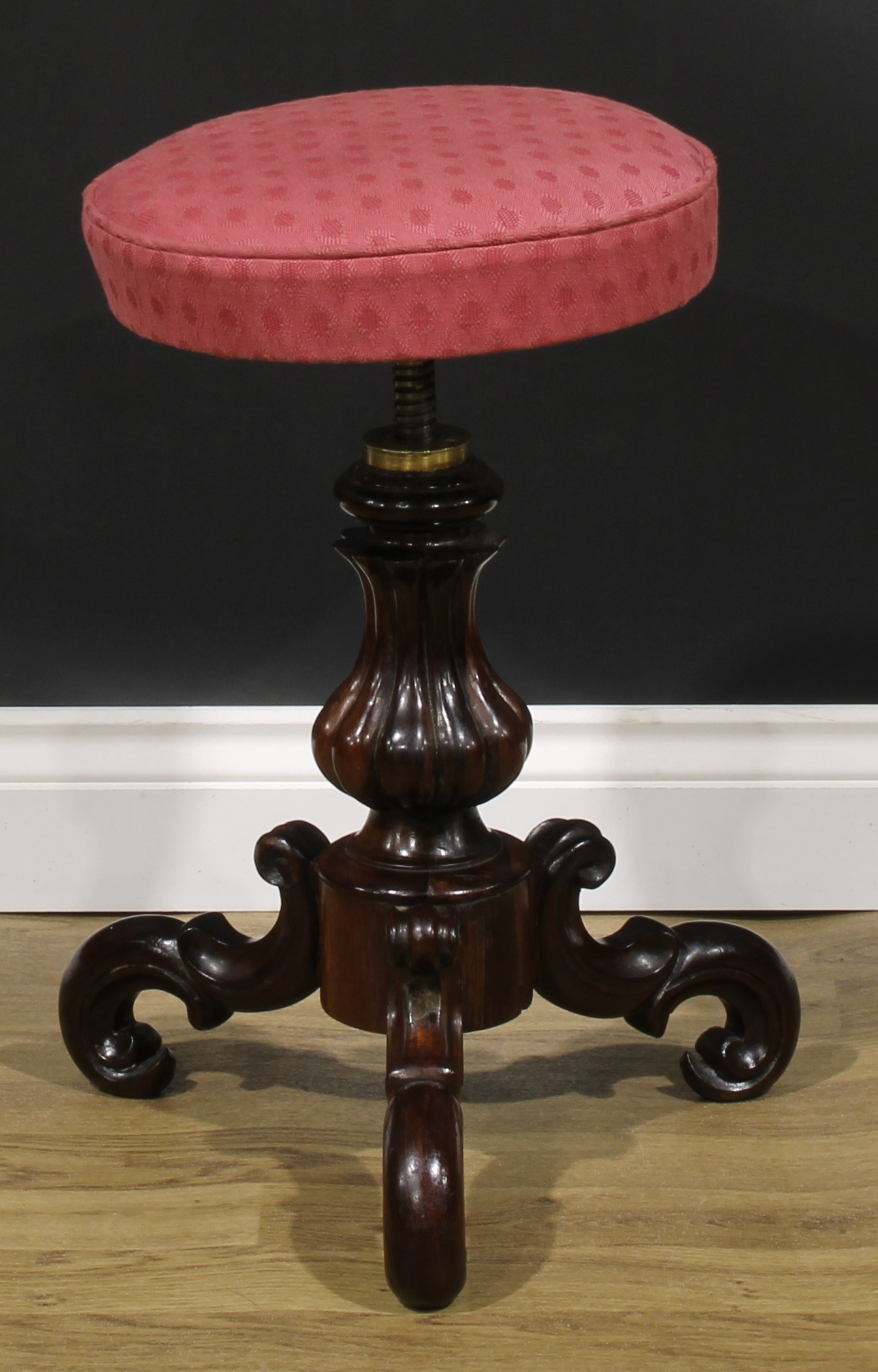 A near pair of Victorian rosewood piano stools, the largest 51cm raising to 74cm high, the seat 35. - Image 7 of 7