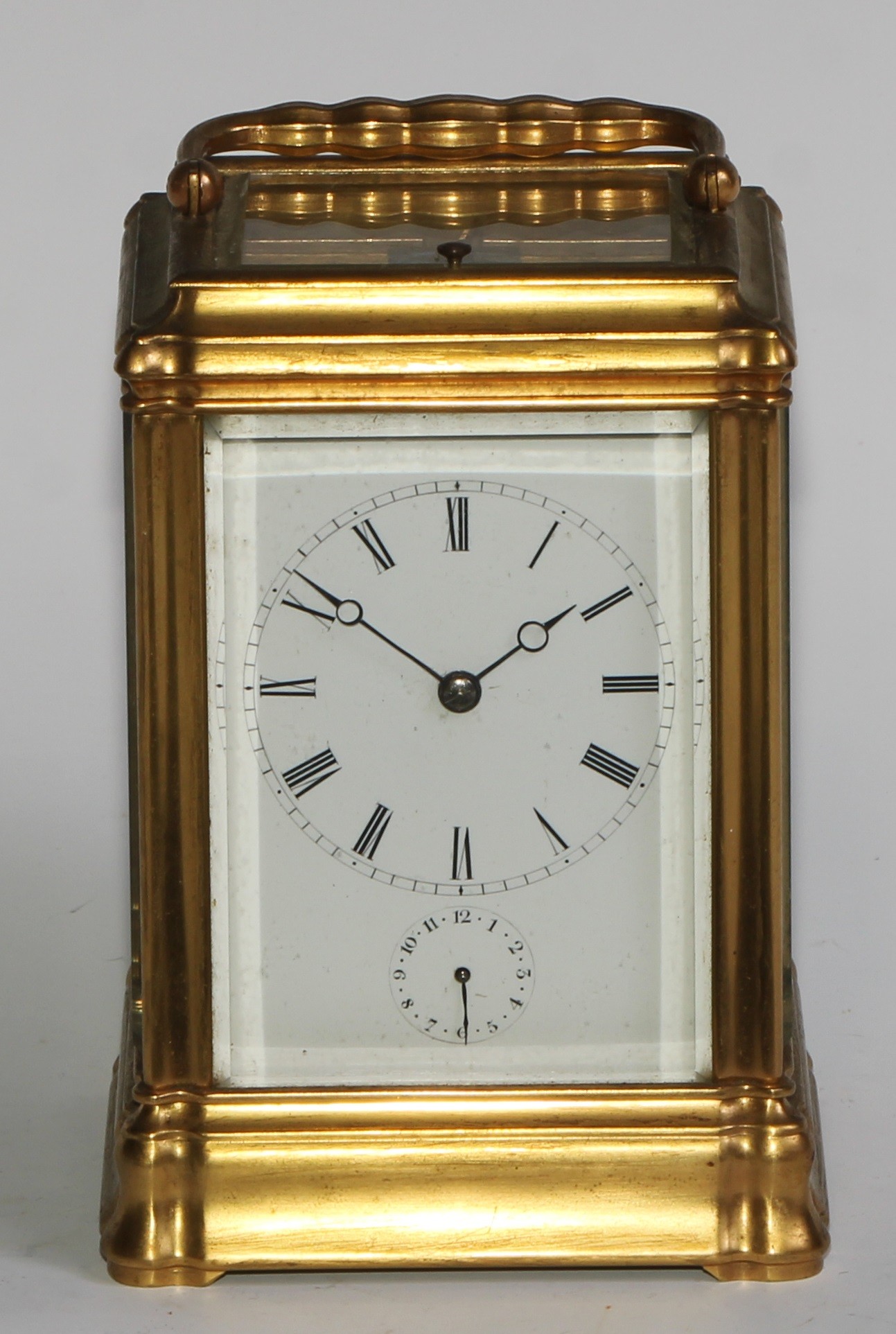 A 19th century Anglo-Indian gilt brass repeater carriage clock, 7cm rectangular enamel dial with - Image 3 of 8