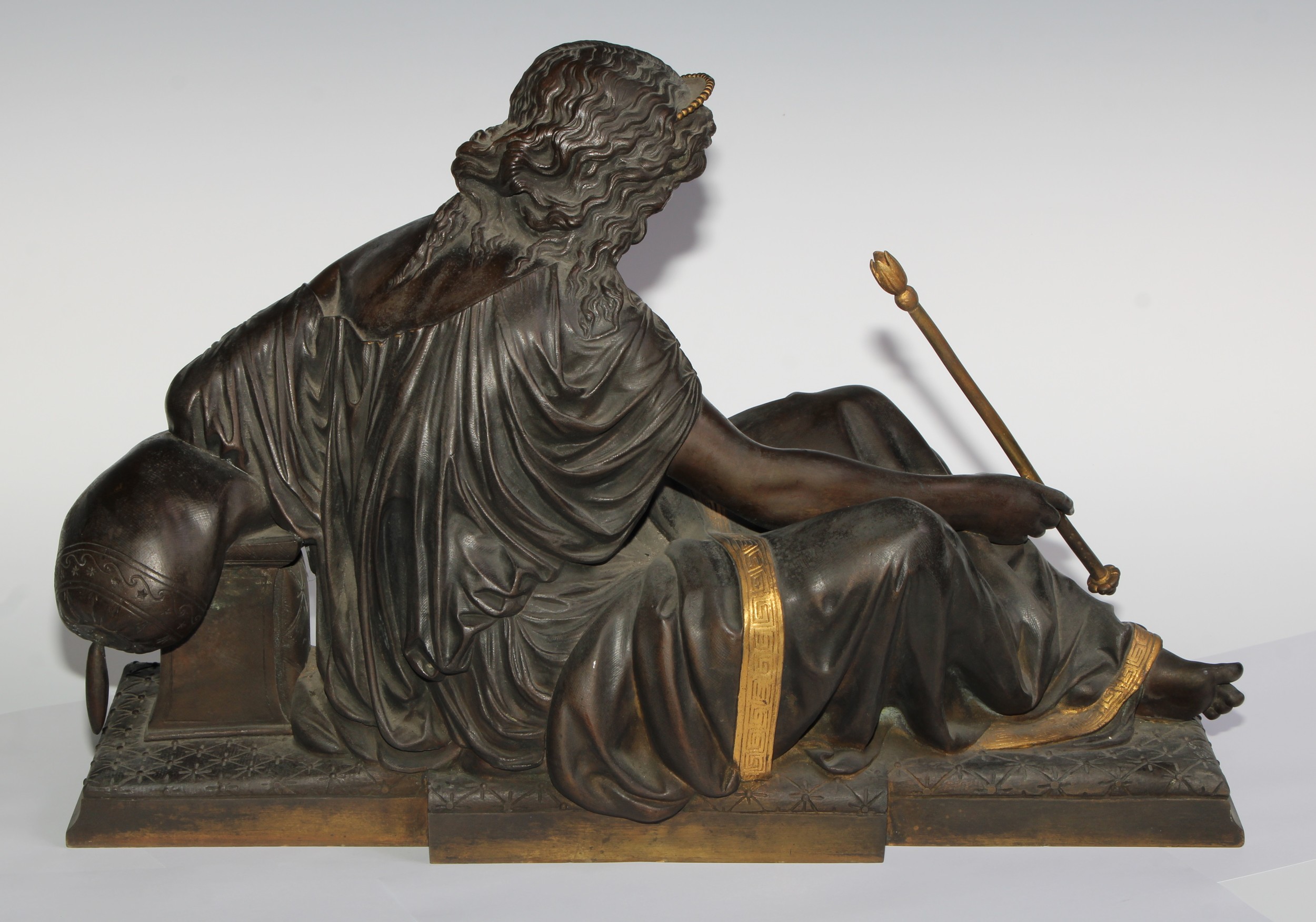 French School (19th century), a dark patinated and parcel-gilt bronze, of Diana, 48cm wide - Image 5 of 5