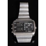 A gentleman's Omega Seamaster stainless steel Chrono-Quartz watch, black non-reflective dial,