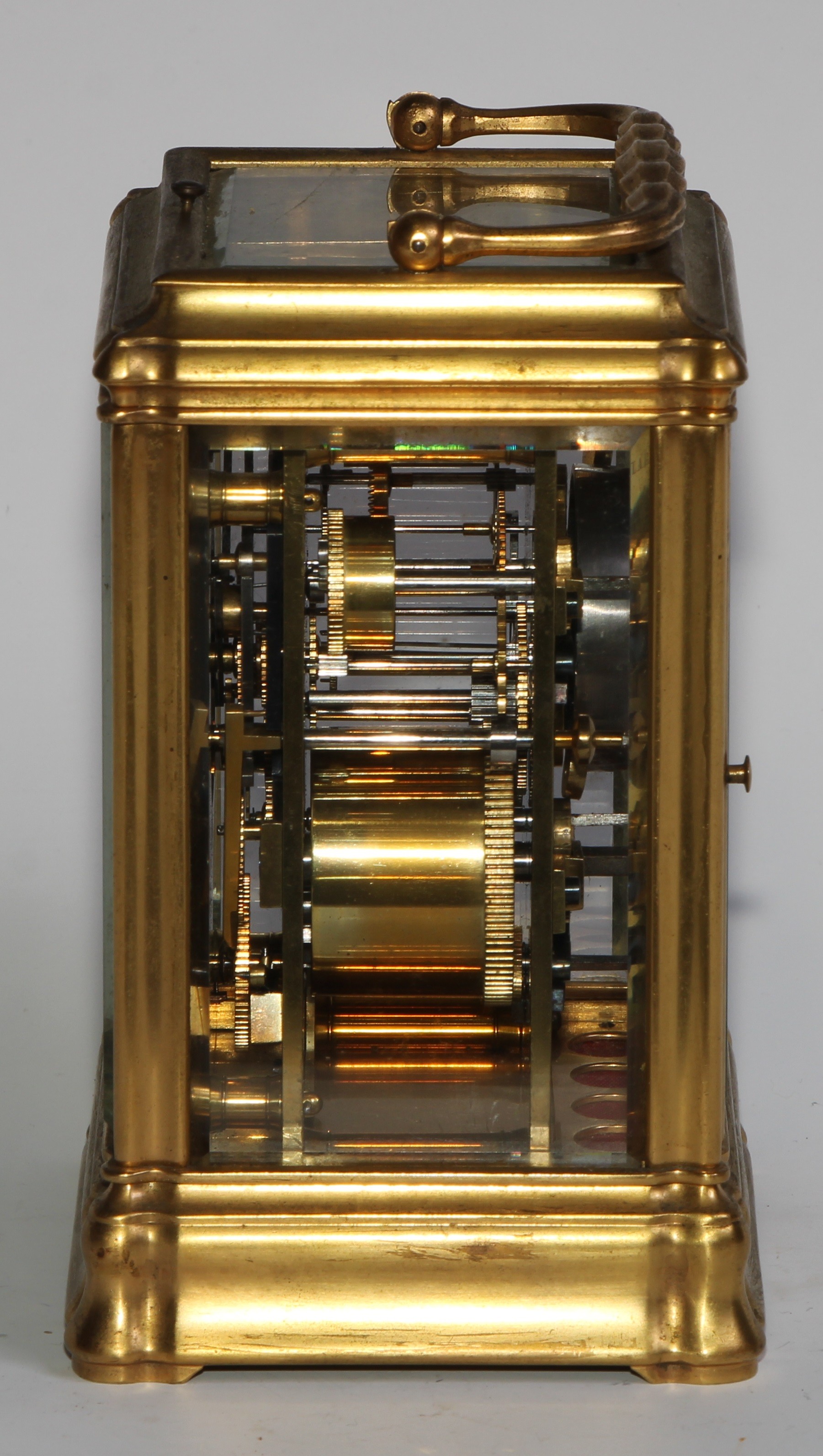 A 19th century Anglo-Indian gilt brass repeater carriage clock, 7cm rectangular enamel dial with - Image 5 of 8