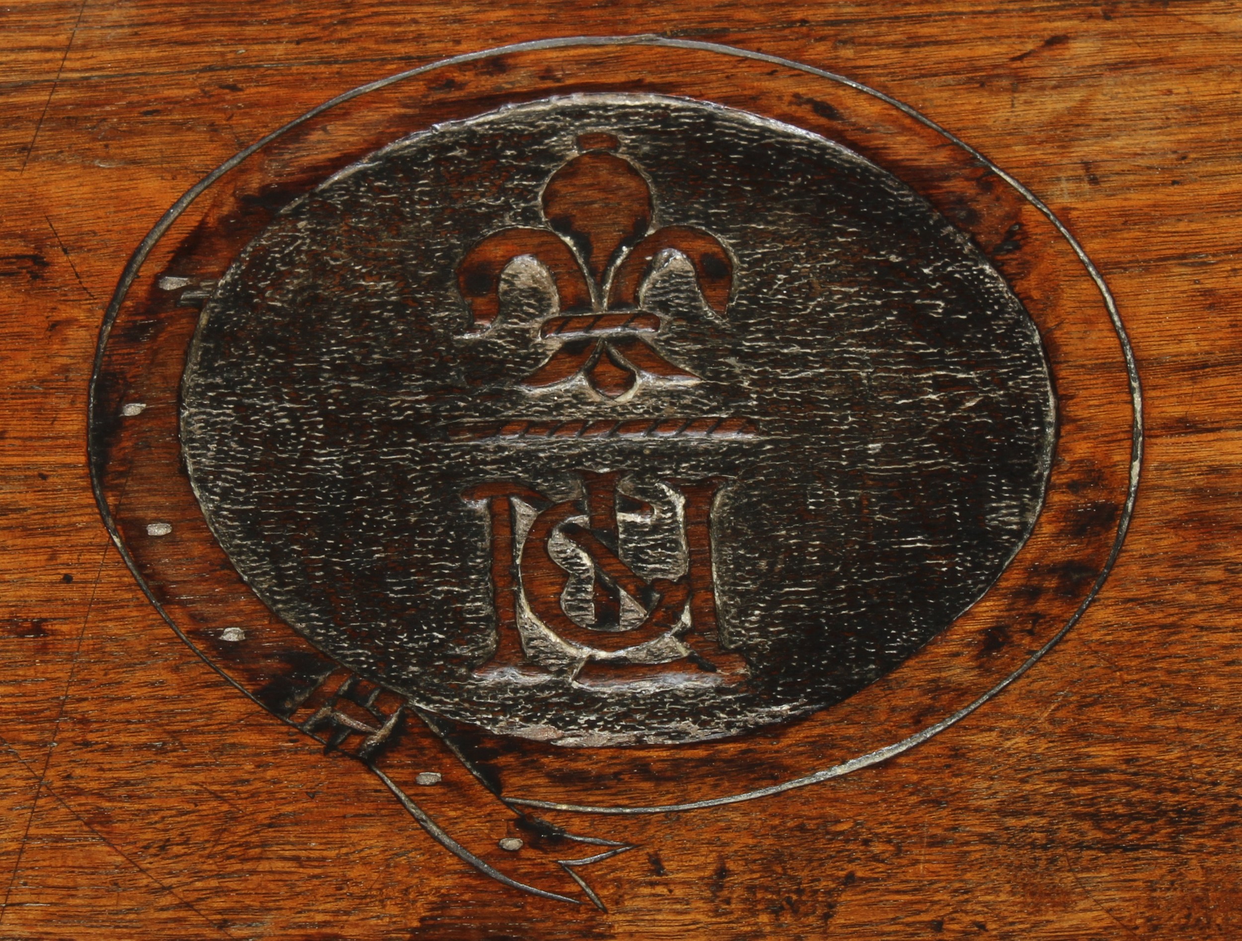 A 19th century oak tripod occasional table, possibly Masonic, octagonal top carved in relief with - Image 5 of 5