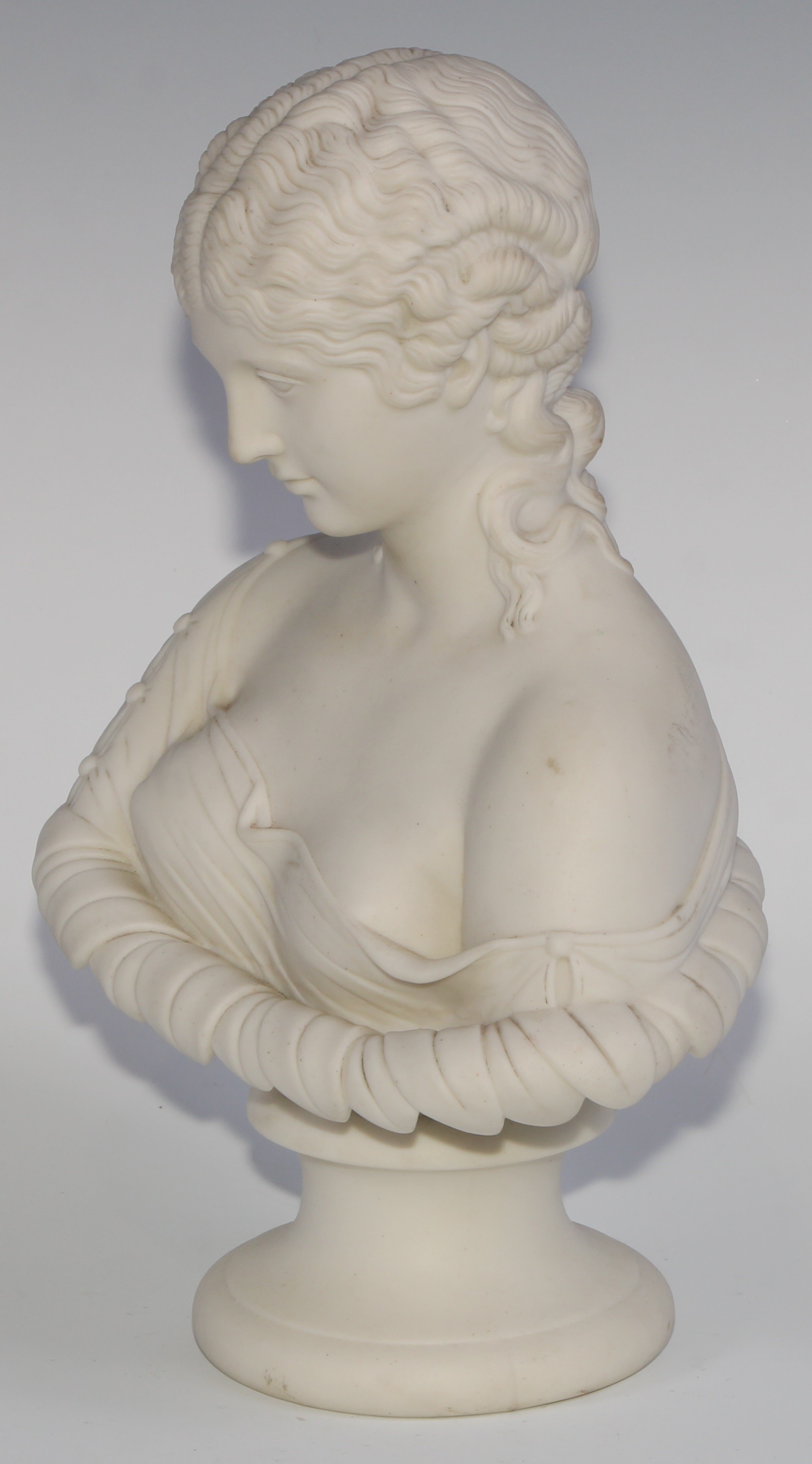 A 19th century Parian ware bust, of Clytie, after Delpech, turned socle, 30cm high, c.1870 - Image 4 of 5