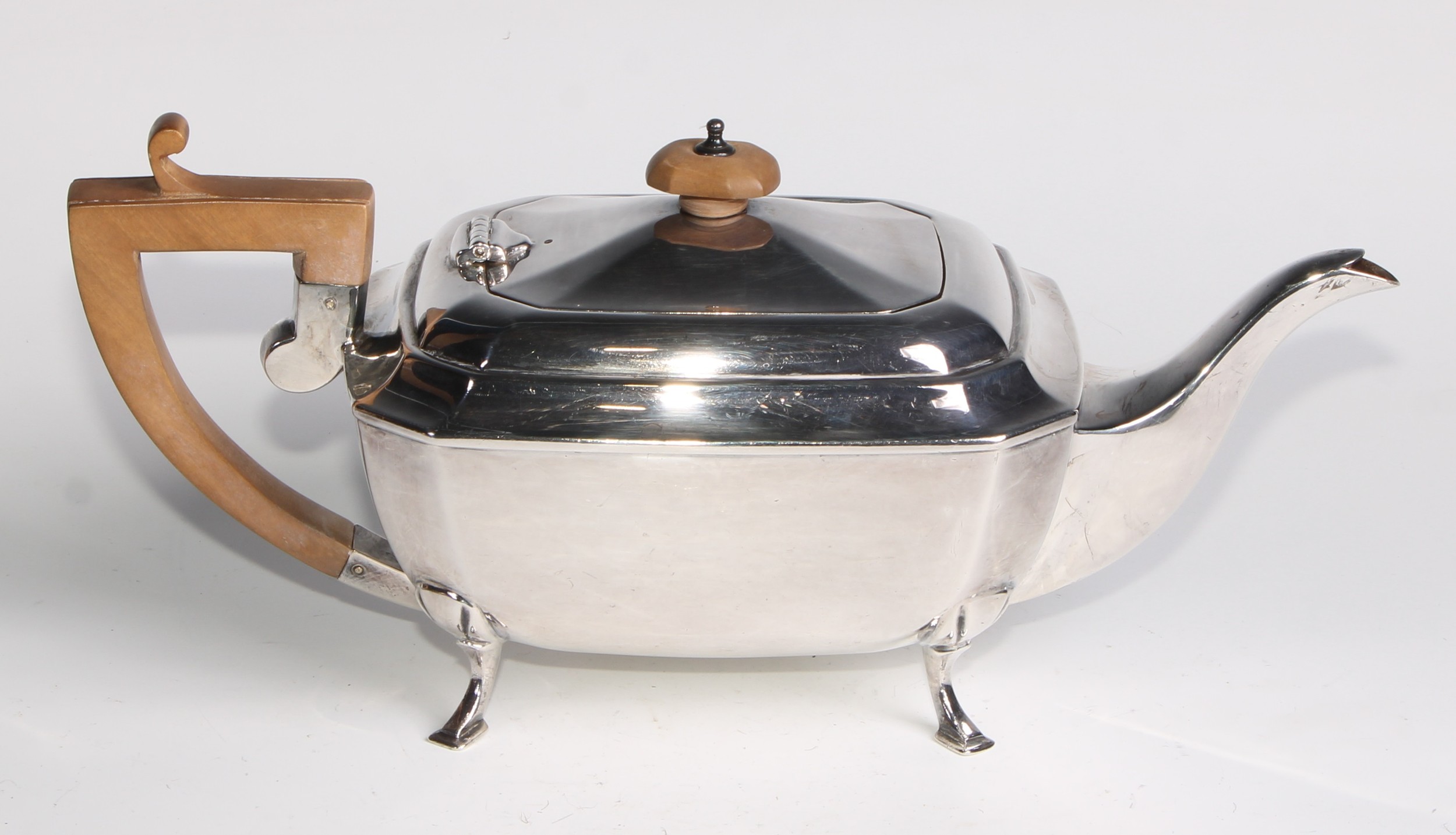 A George V Art silver Art Deco four piece tea service, angular handles, pad feet, Cooper - Image 3 of 19