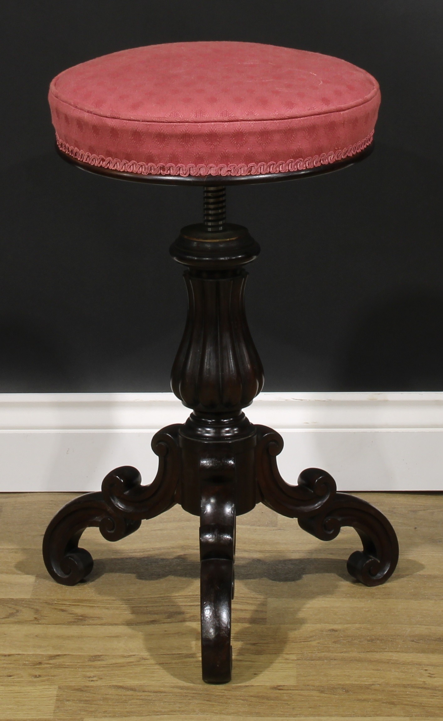 A near pair of Victorian rosewood piano stools, the largest 51cm raising to 74cm high, the seat 35. - Image 4 of 7