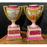 A pair of Vienna two-handled vases, each decorated with a classical scenes, Liebesbote and