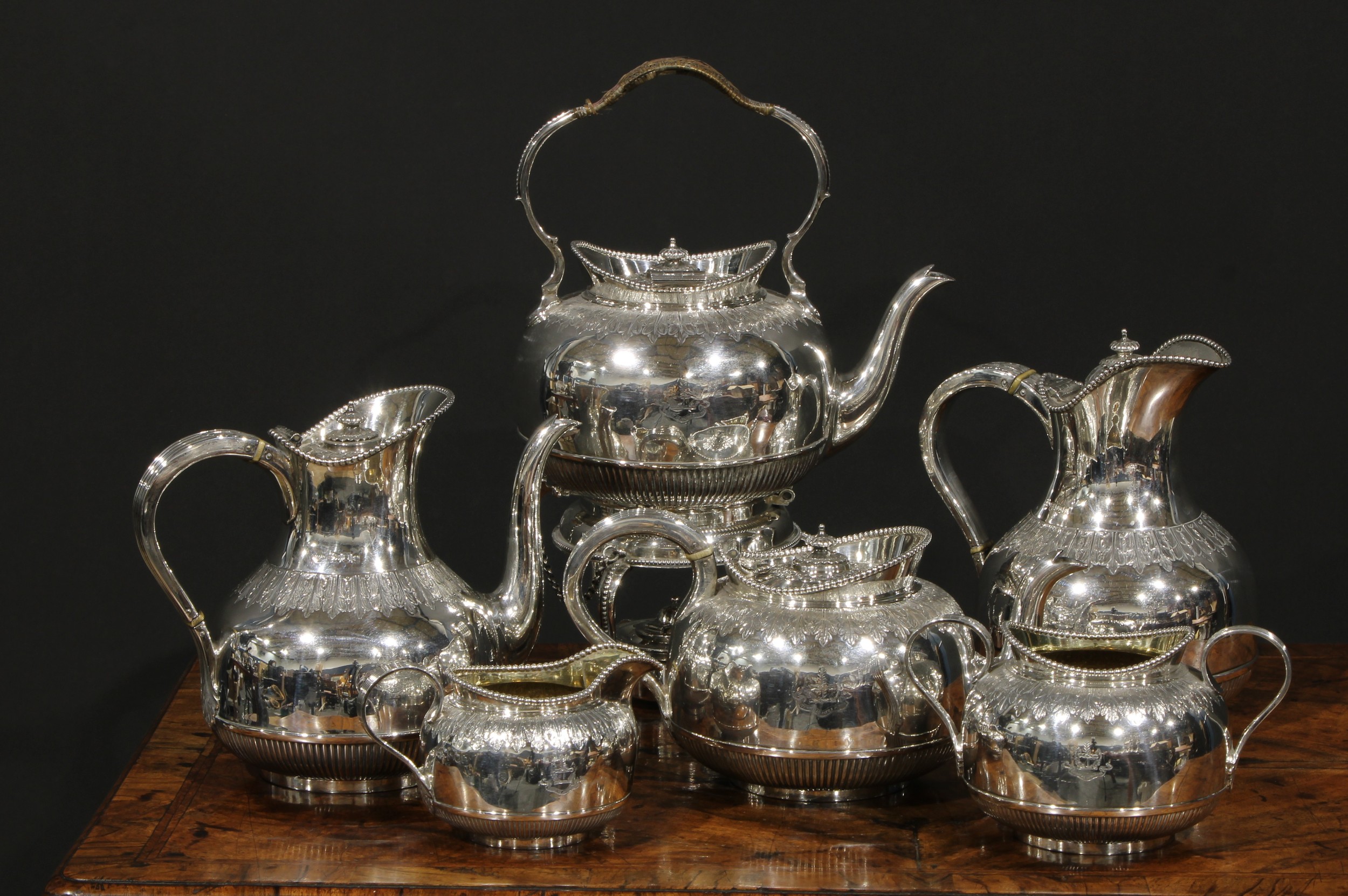 A late Victorian/Edwardian silver six piece Cape pattern tea and coffee service, comprising