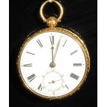 An 18ct gold open face pocket watch, by Charles Stunt, London, white enamel dial, Roman numerals,