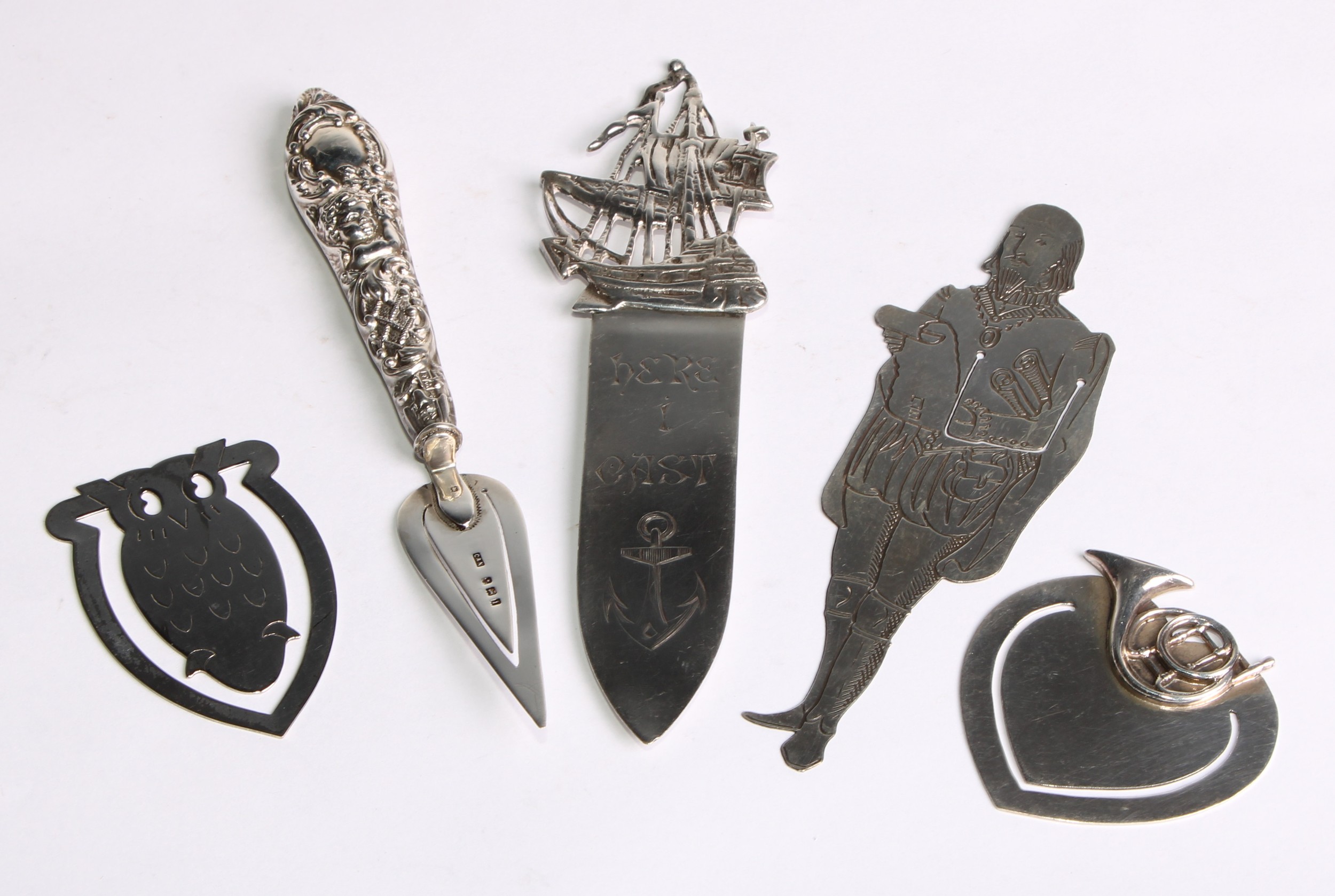Signopaginophilia - an Victorian silver novelty bookmark, the terminal cast as a sailing ship, the - Image 2 of 7