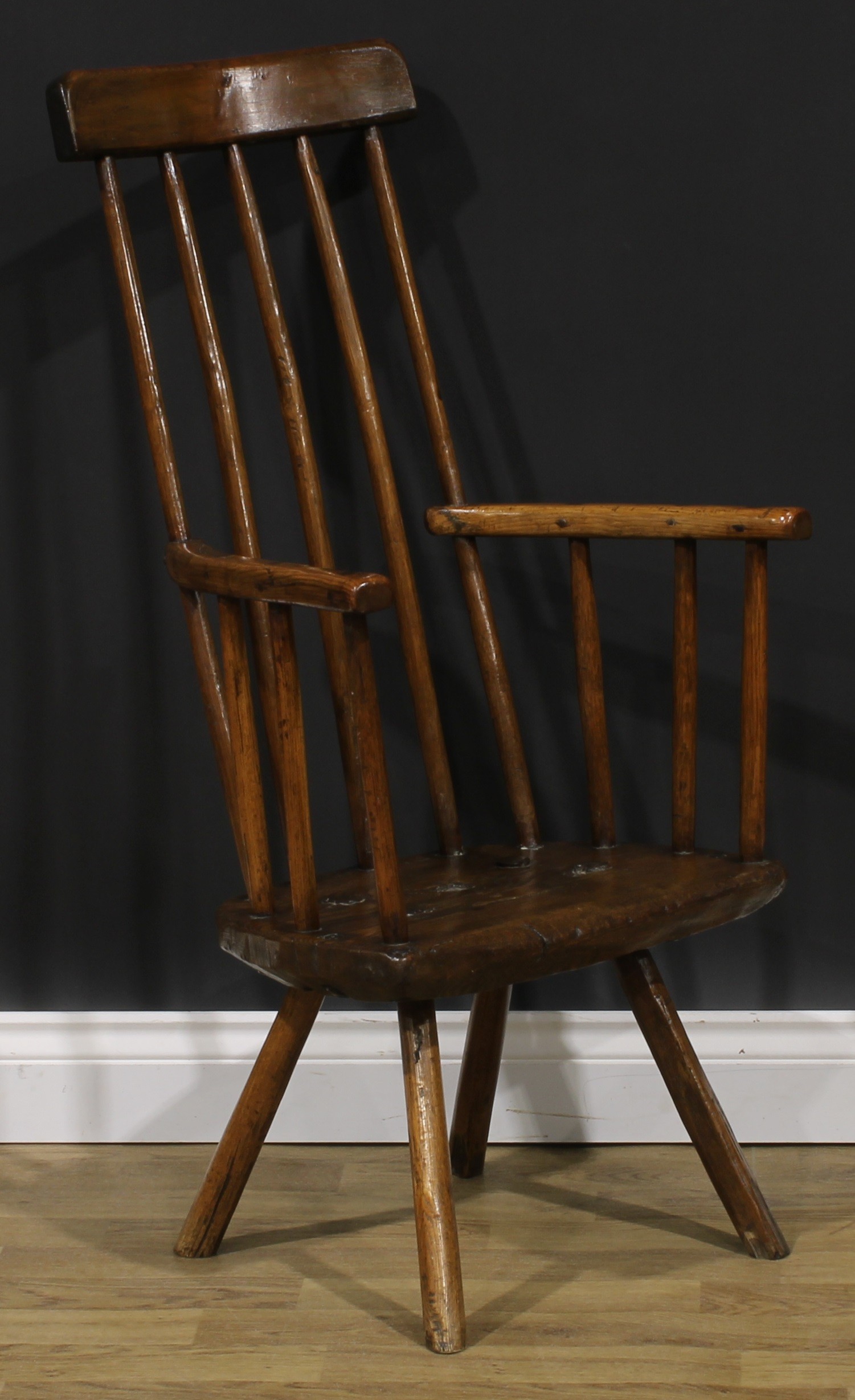 A 19th century Irish ash and elm primary hedge or famine chair, of traditional vernacular form, 99cm - Image 2 of 4
