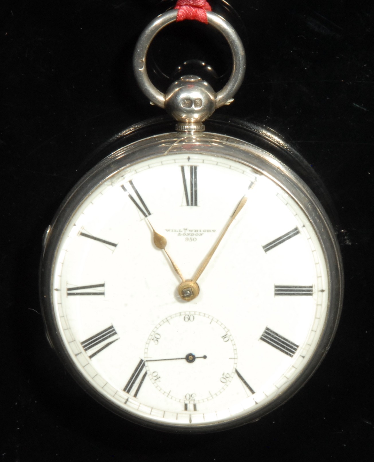 A silver open face pocket watch, by William Wright, London, 4.5cm white dial inscribed with Roman