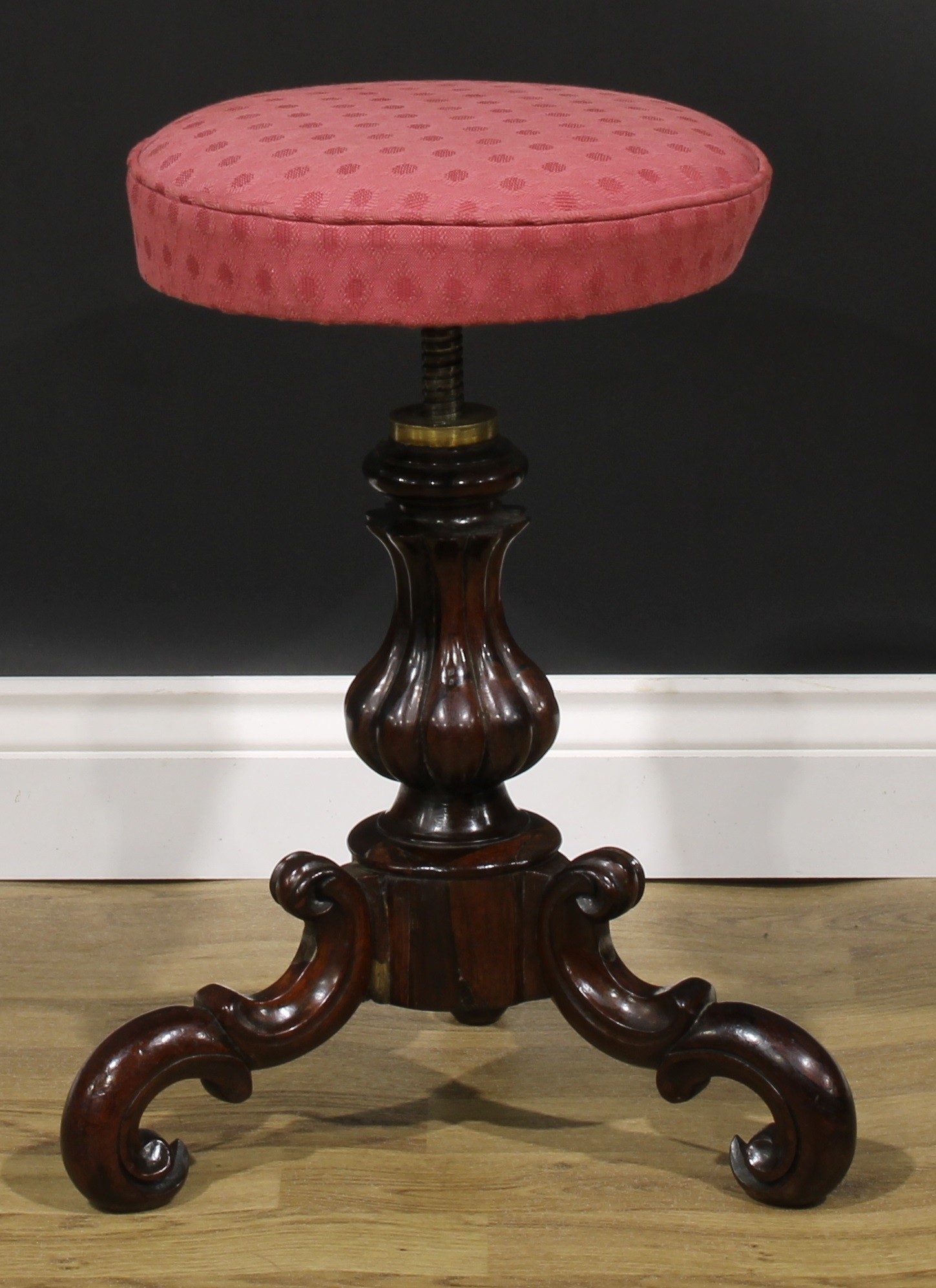 A near pair of Victorian rosewood piano stools, the largest 51cm raising to 74cm high, the seat 35. - Image 6 of 7