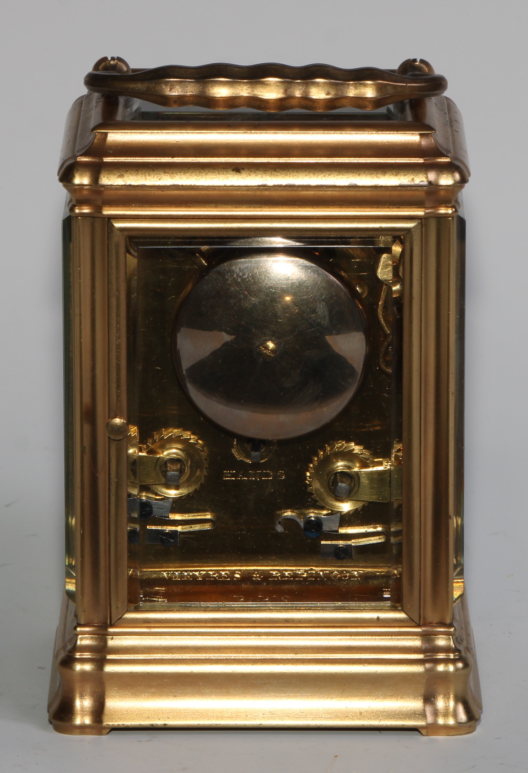 A 19th century French gilt brass petit sonnerie carriage clock, by Vieyres & Repingon, Paris, 6cm - Image 6 of 8