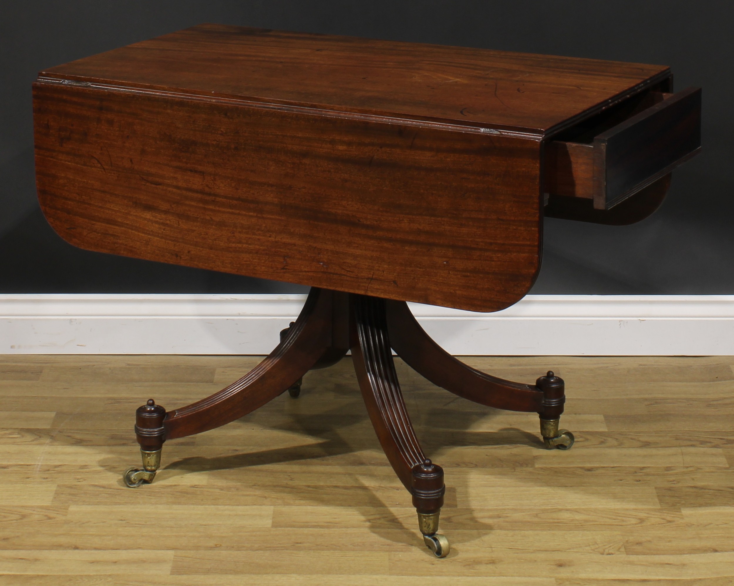 A George IV mahogany Pembroke table, possibly Scottish, rounded rectangular top with reeded edge and - Image 5 of 7