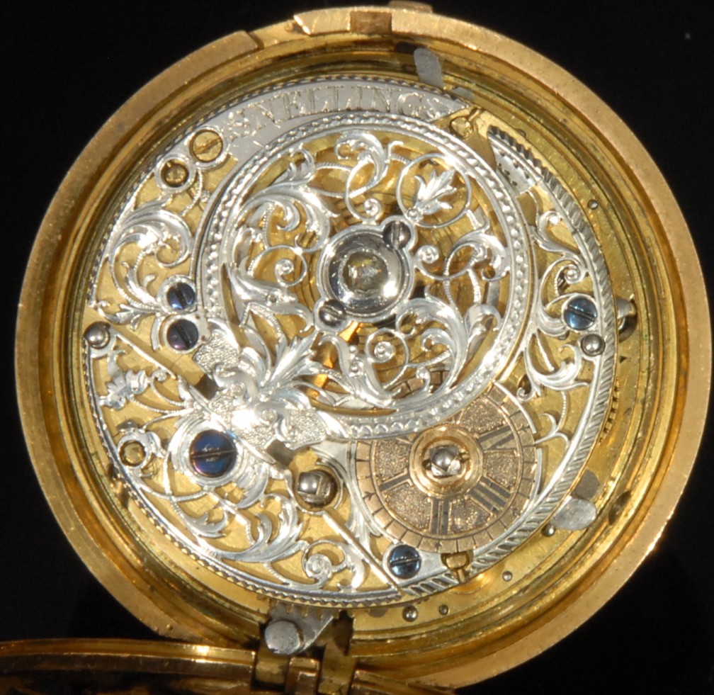 An early 18th century 18ct gold repeating pair case pocket watch, by James Snelling, London, 3.5cm - Image 5 of 5